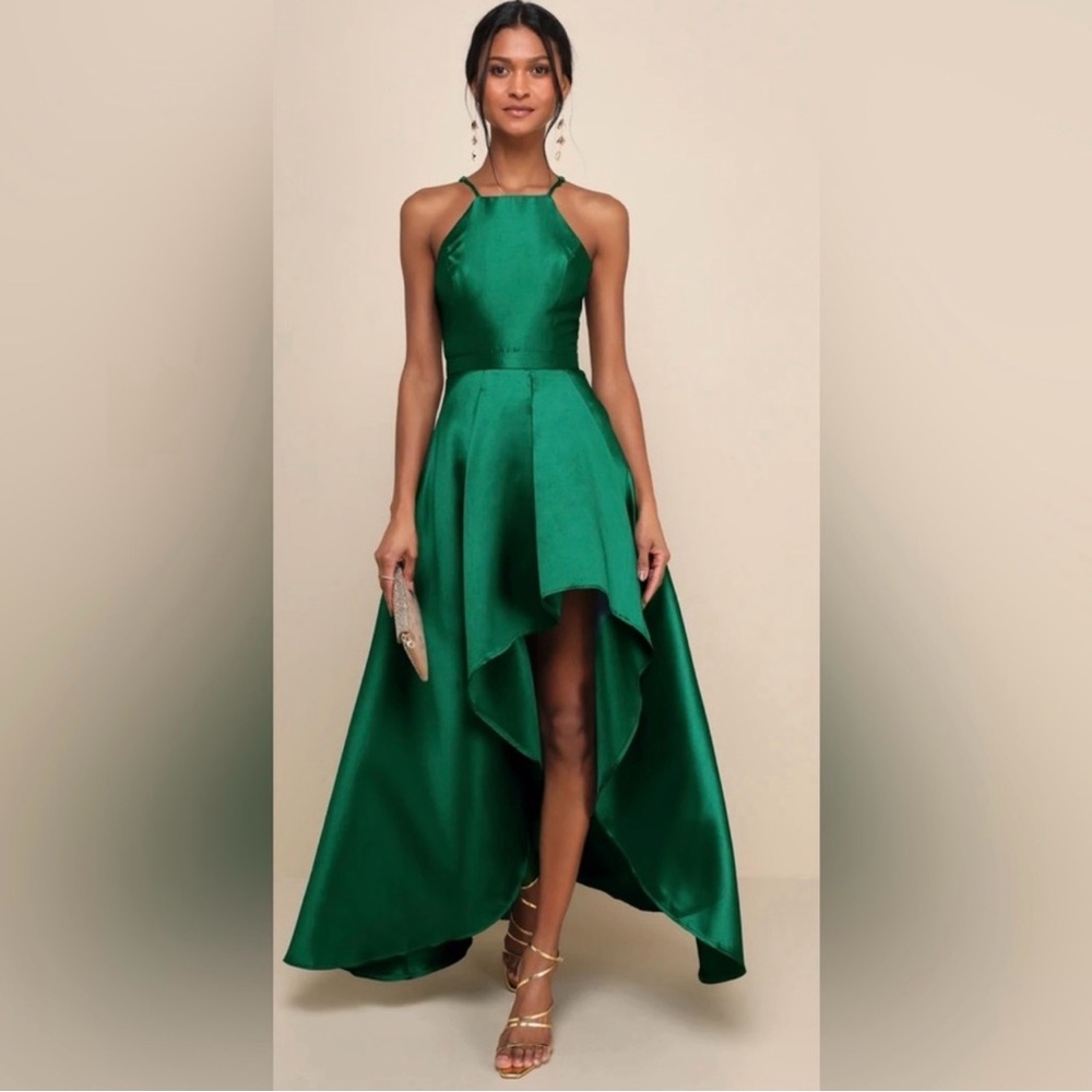 Lulu’s Elegant Green High-Low Dress